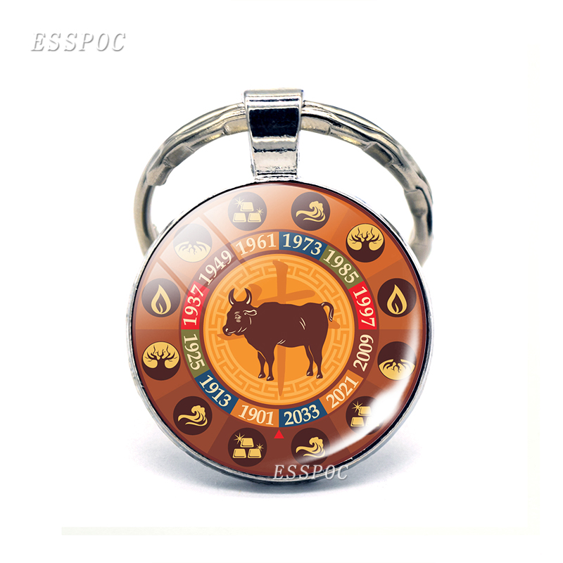 12 Sterrenbeeld Foto Sleutelhanger Rat Os Hanger Glas Cabochon Sieraden Mode Constellatie Sleutelhanger Auto Sleutelhanger Vrouwen Beste Cadeaus