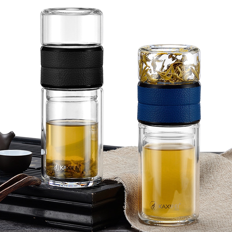 KAIXIFEI Glass Water Tea Bottle Brief Water Tumbler With Stainless Steel Tea Infuser Driving Business Driect Drinking