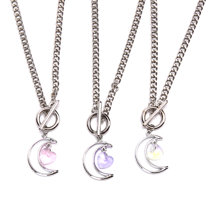 1PCS Hollow Moon Crystal Heart Necklace Clavicle Chain Choker Women Jewelry