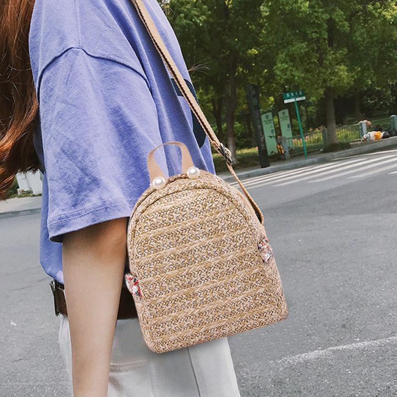 perle paille sac à dos femmes adolescente filles voyage épaule cartables Chic sac à dos femme