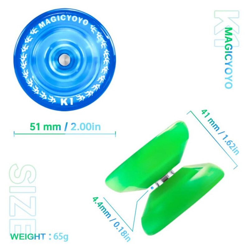 Magicyoyo  k1 plus responsives jojo für kinder, kunststoff-jojo mit schmalem c-kugellager, jojo für anfänger (blau & grün)