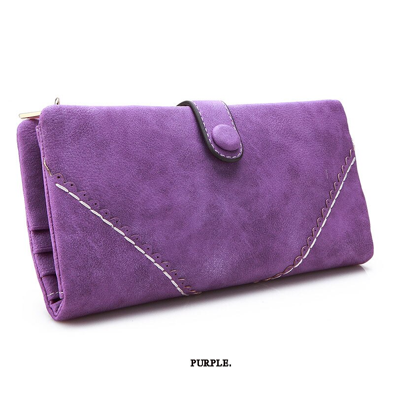 Retro Matte Stiksels Portemonnee Vrouwen Lange Portemonnee Clutch Vrouwen Casual Hasp Dollar Prijs Portemonnee Handtas: Paars