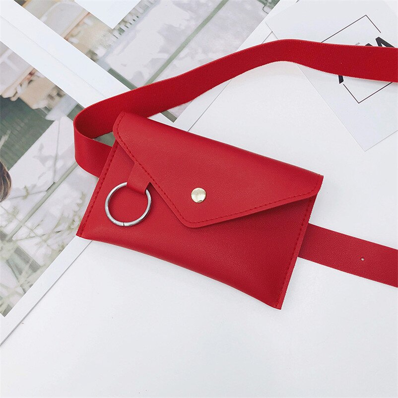 Fanny Pack Frauen Gürtel Tasche Leder Taille Tasche frauen Reine Farbe Ring PU Messenger Schulter Brust pochete homem: Rot