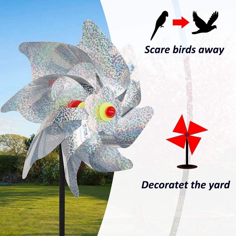 10 stk anti fugl vindmølle fugl repeller vindmølle glitrende sølv pinwheels fugl afskrækkende til udendørs græsplæne indretning