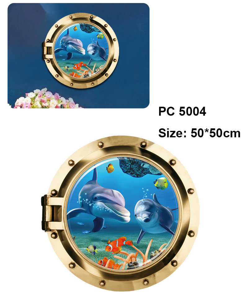 3D Smile Dolphin Wall Stickers Fish Decals Shell Bathroom Stickers Decoration Kid Living Room Ceiling Wallpaper Home Floor Decor: PC5004