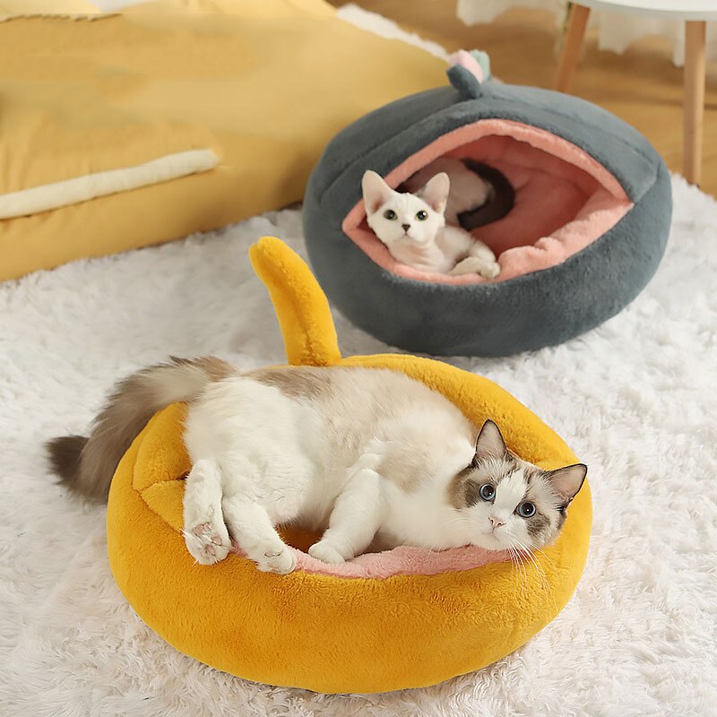 Kawaii cat bed cartoon sculpt soft comfort Cat hous warm Non slip removable Deep sleep Pet bed interesting Cat accessories