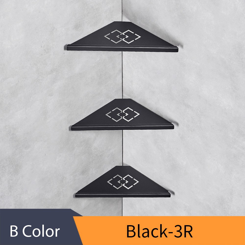 Bathroom Shelves Black Stainless Steel 304 Wall Bathroom Shower Shampoo Rack Bathroom Accessories Shelves WF-18062R: B  Black-3R