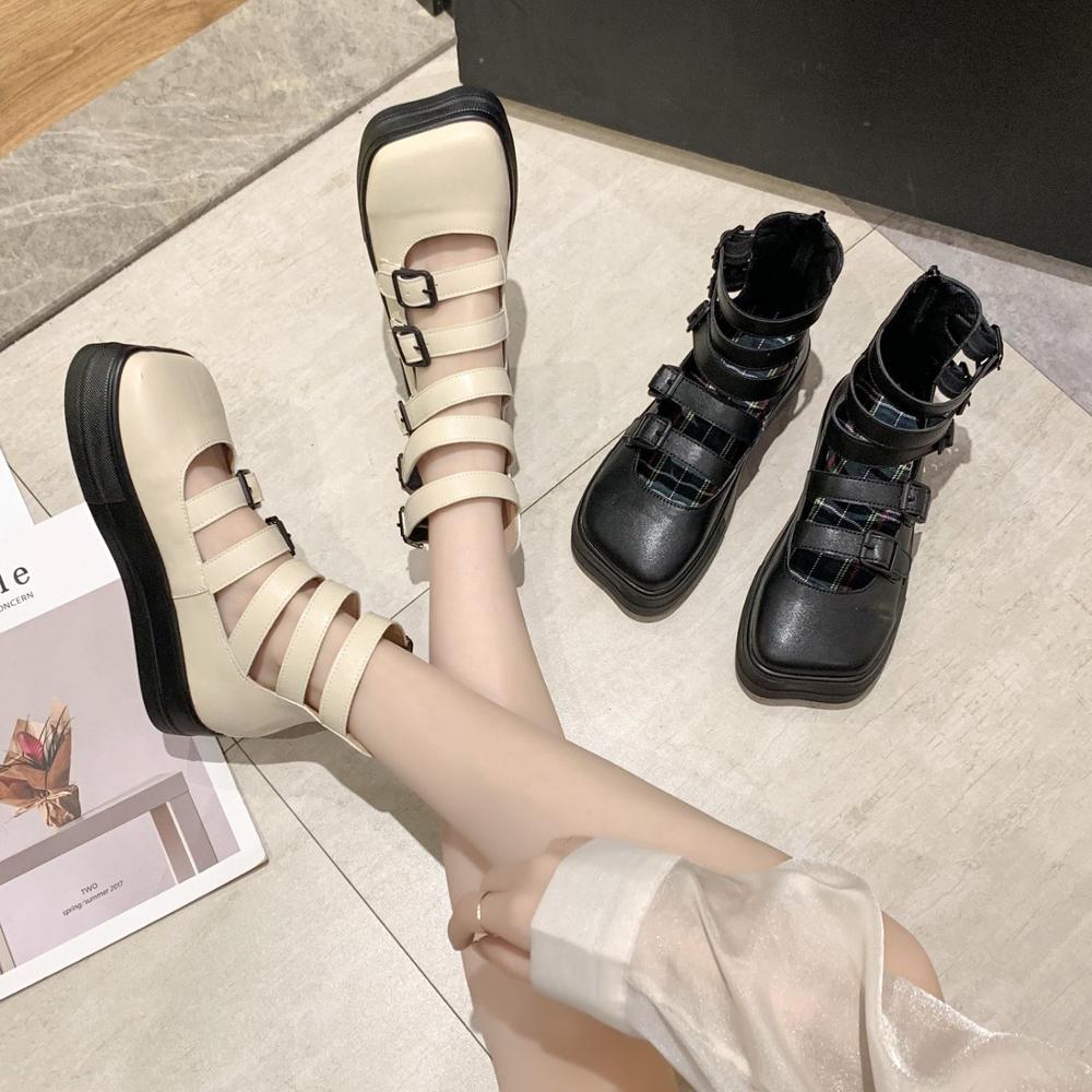 Dam pump gothic skor fotled hög chunky klack plattform punk creepers skor kvinnligt spänne bekvämt