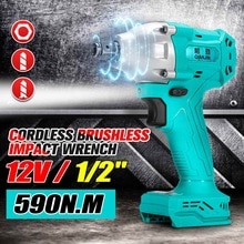 21V Brushless Cordless Electric Impact Wrench 1/2 inch Square Wrench Hand Drill Installation Power Tool