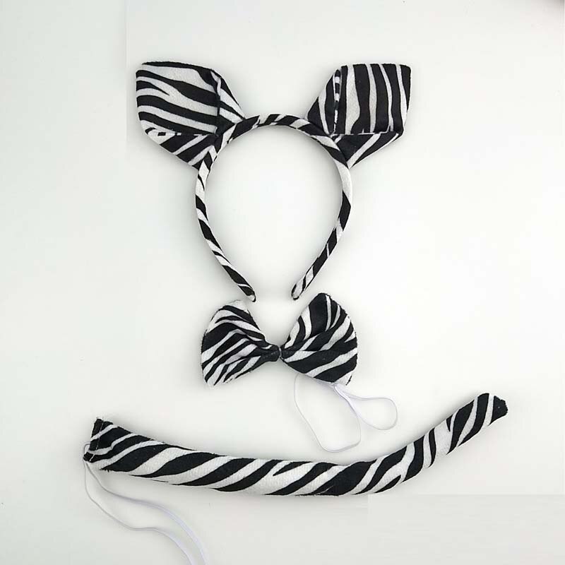 Fest børn voksen tegneserie zebra øre pandebånd hale slips fødselsdag dyr cosplay hårbånd plys halloween fødselsdag: 4