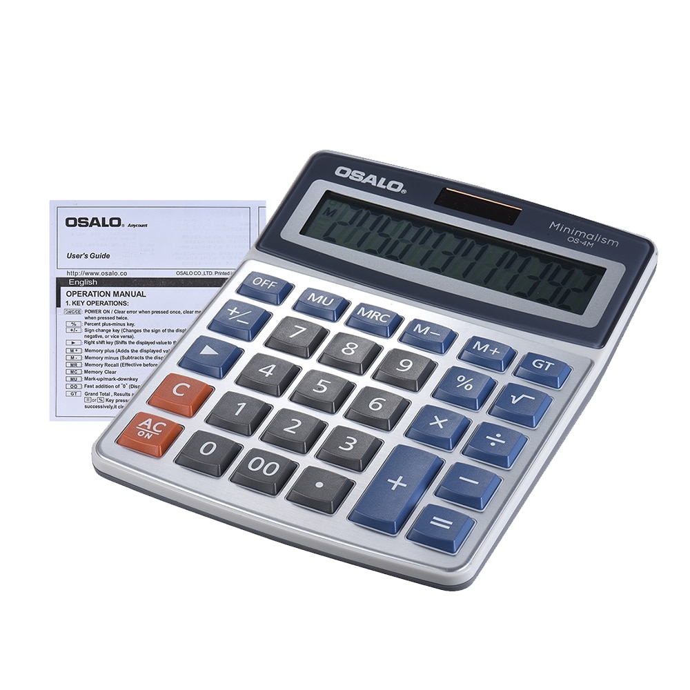 Desktop Electronic Calculator 12 Digits Large Display Solar Battery Dual Power Supply for Office GT Function 3 Memory Keys
