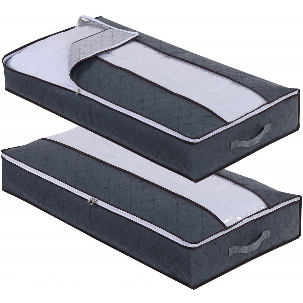 Underbed Storage Bags, 2 pcs Foldable Large Clothes Storage Bags with Zips, Thick Breathable Underbed Clothes Storage Bags: E 2PCS 100x50x15cm