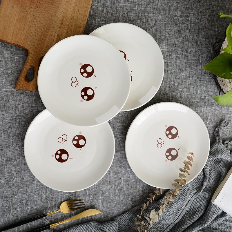 4Pcs 8-inch cartoon animal tableware western steak dessert cake salad fruit ceramic plate storage decorative tray: B