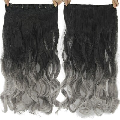 Gres Women 24inch Long 5 Clip-in Hair Pieces Wavy Grey Ombre Synthetic Hair Extensions High Temperature Fiber Smoky Gray Color: 2t0906