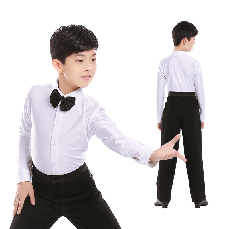 Chemise à manches longues noire, col , chemise de danse latine, pour garçons et adultes, vêtements à justaucorps, haut de danse