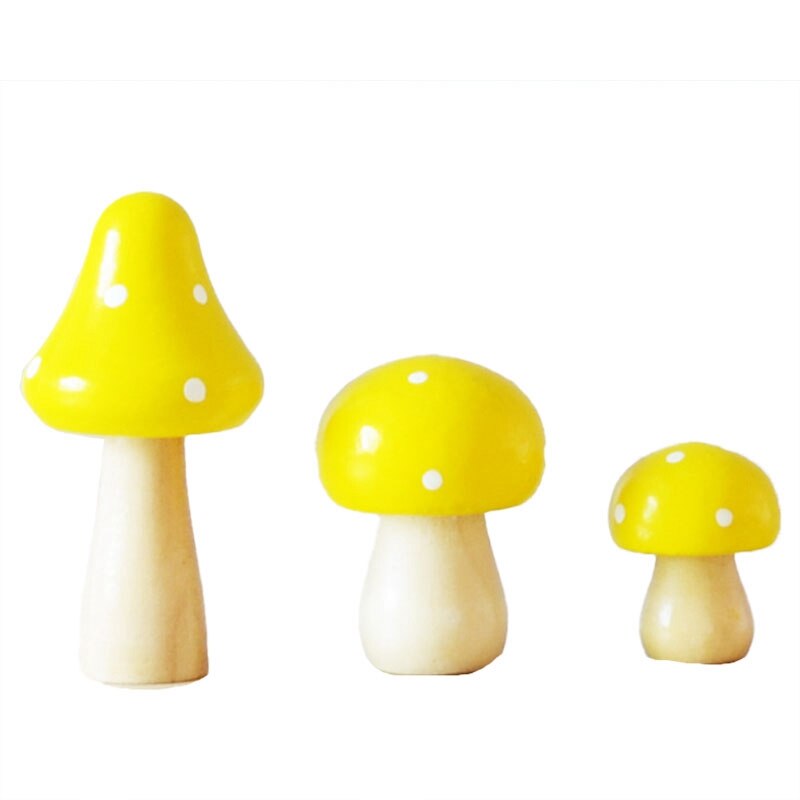 Decoratieve Simulatie-Planten Kamer Decoraties Leuke Massief Houten Paddestoel Ornamenten Driedelige Bureau Decoratie: Yellow