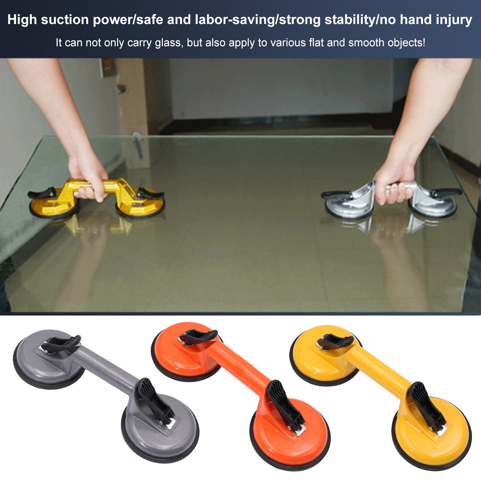 Premium Heavy Duty Ceramic Glass Suction Cup Double Handle Glass Puller/Lifter/Gripper