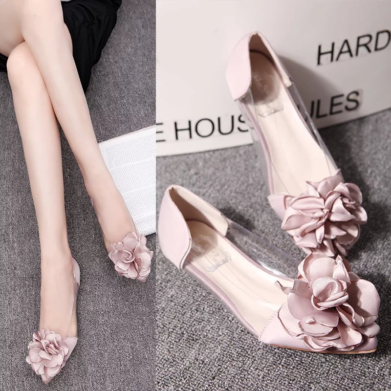 EFFGT Spring Flats Women Shoes Transparent Flower Leisure Ballerina Shoes Pointed Toe Slip On Shallow Casual single Shoes K140