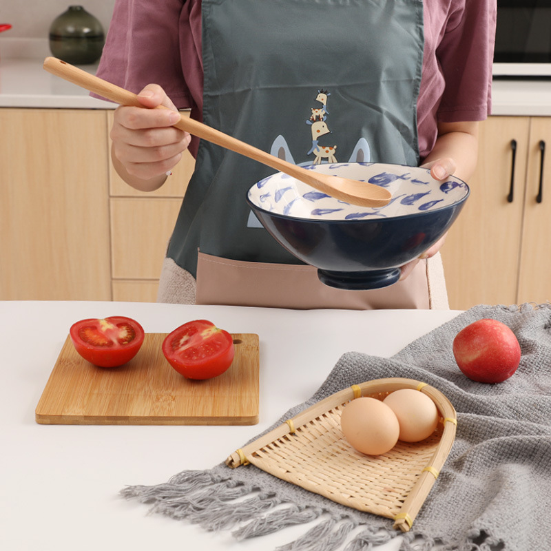 1PC Long Handle Wooden Spoon Japanese-Style Wood Soup Spoons For Eating Mixing Stirring Cooking Kitchen Supplies Tableware Home