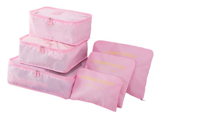 6 uds. Cubo de Nylon para embalaje, sistema de bolsa de viaje Durable, 6 piezas, juego de gran capacidad de bolsas, Unisex, clasificación de ropa, organizar al por mayor: pink storage bag