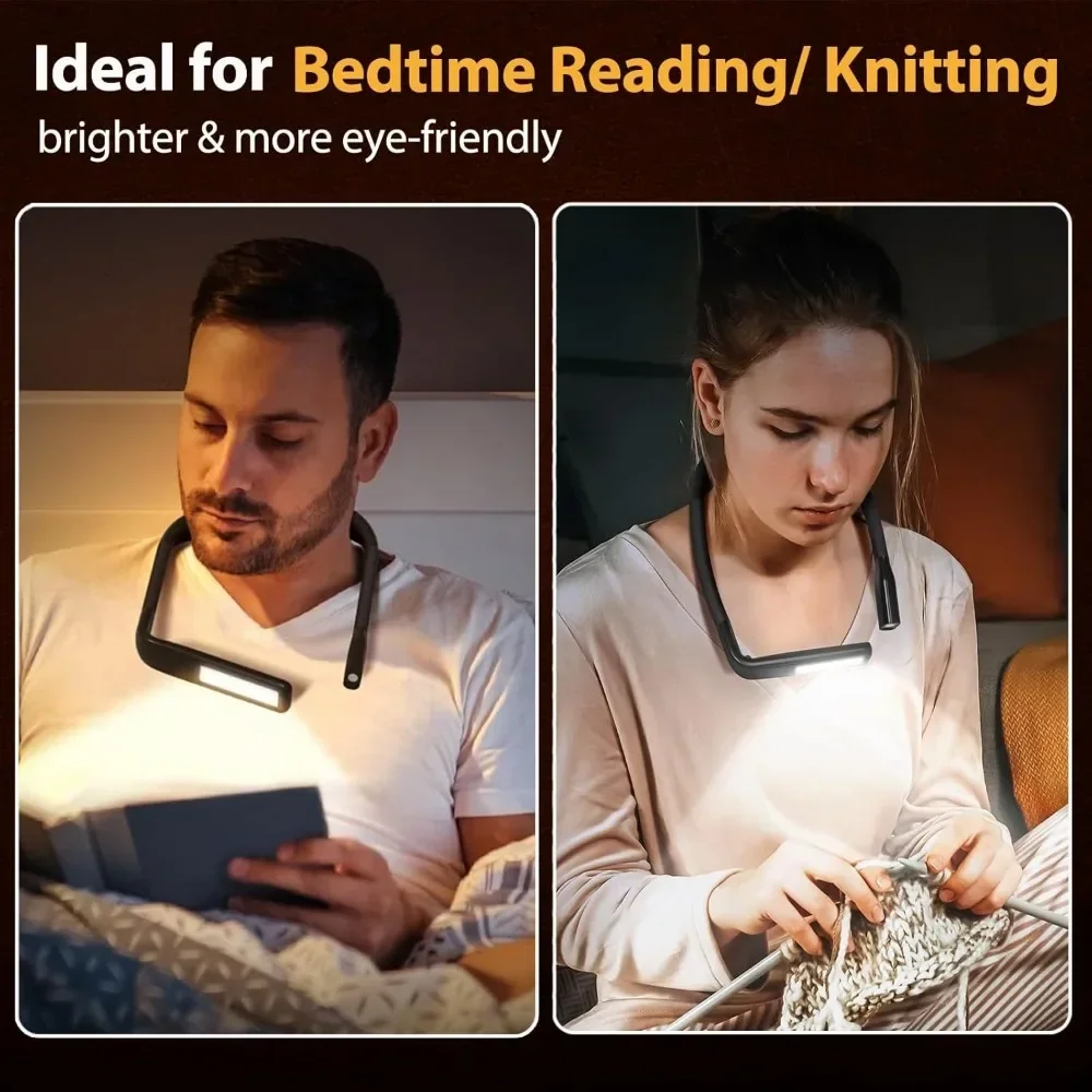 Hals-Leselampe, Leselampen für Bücher Ich bin Bett, wiederaufladbar, 2000 mAh, 10–80 Stunden, augenfreundliche breite Lampe, Buchlicht