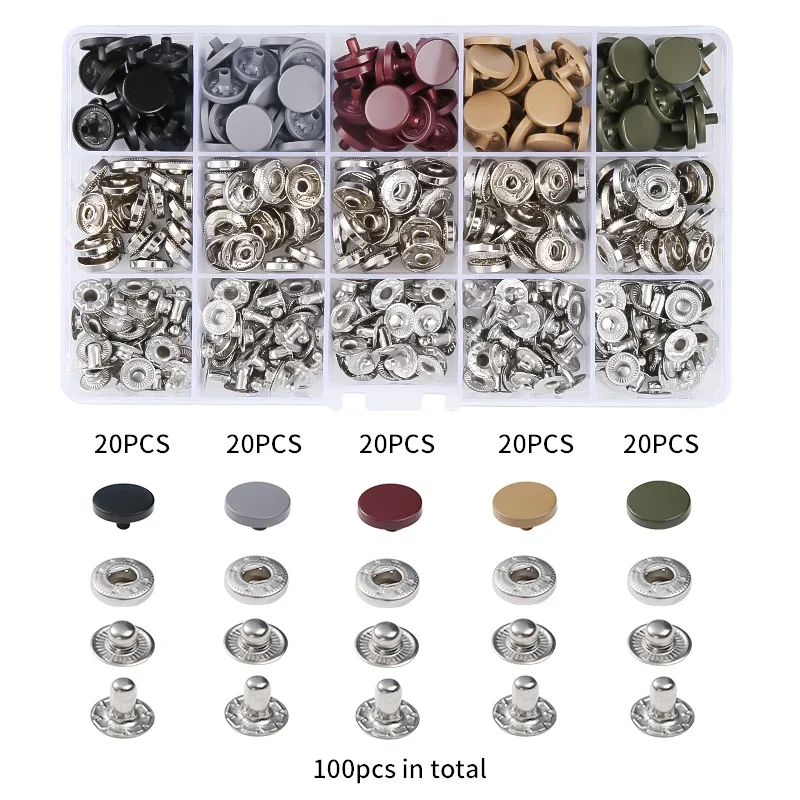 24-150set/box Metal Snap Fasteners Button Stainless Steel 633# Snap Buttons Sewing Accessories for Clothing Jacket Leather Craft: Light Grey