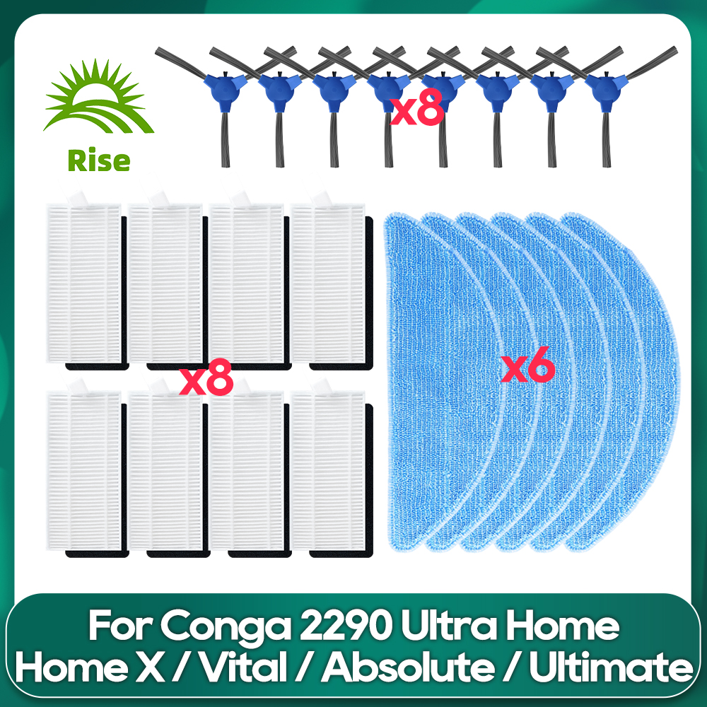 Compatible For Conga 2290 Ultra Series(05661) Replacement Main Side Brush Cover Hepa Filter Mop Cloths Wipe Accessories: Chocolate