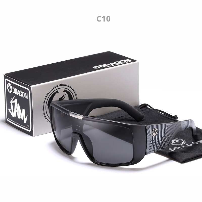 Windproof Mirrored lens Men Dragon DOMO Driving Fishing Sun glasses Square Glasses For Men UV400 Summer Shades Eyewear: C10 / Only sunglasses