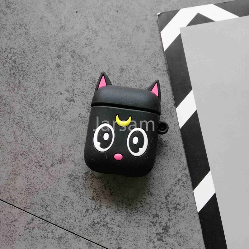 2020 per Airpods 2 Custodia In Silicone Del Punto Del Fumetto di Caso Della Copertura Per Apple Airpods Sveglio del Trasduttore Auricolare 3D caso Cuffia Per Earpods christm: black cat