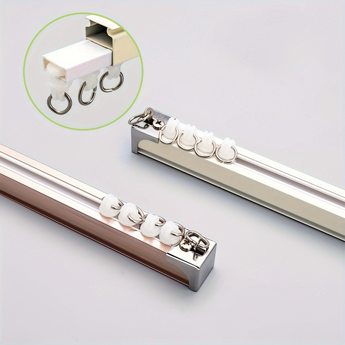 50 stuks metalen gordijnrailhaken, s-vormige kleine gordijnhaken, plafondgordijnrailhaken en plastic glijders.