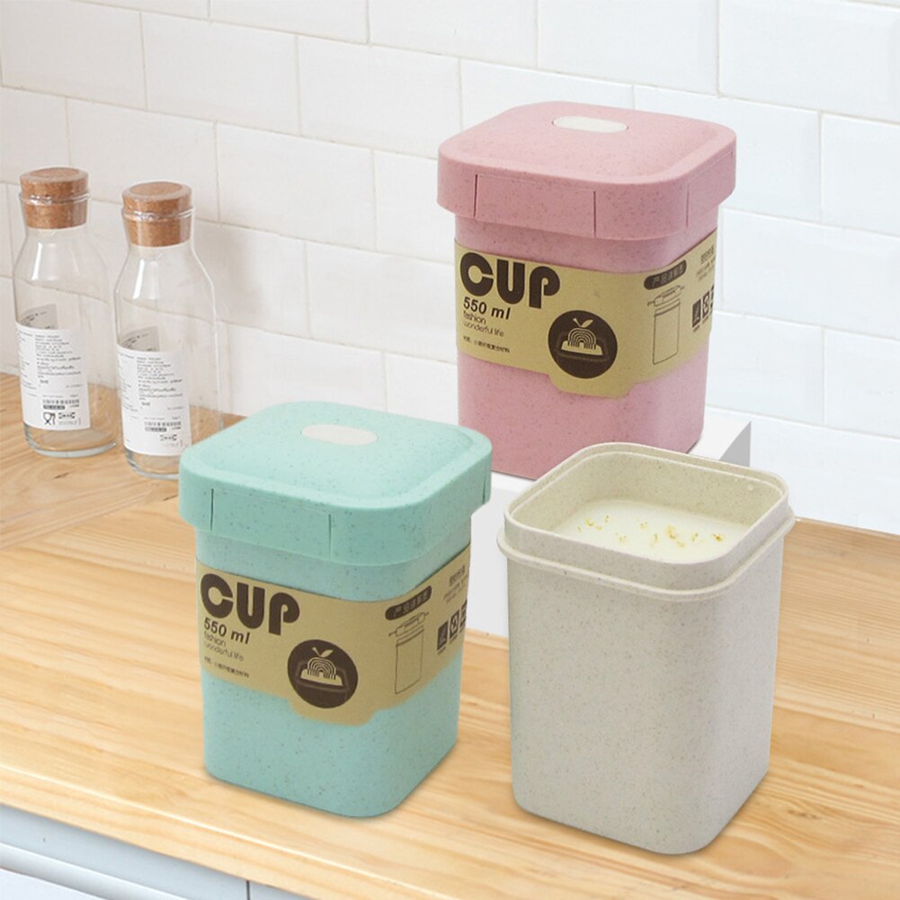 550ml Wheat Straw Square Breakfast Porridge Sealed Soup Cup Container Lunch Box Portable Wheat Straw Lovely Shape Sealed Cup Box