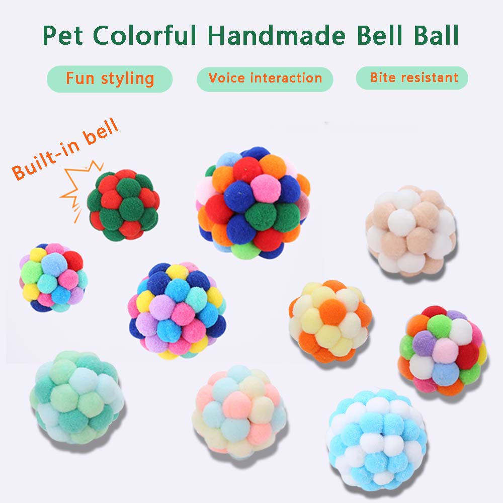 Kat Speelgoed Kleurrijke Handgemaakte Bouncy Bal Kitten Speelgoed Pluche Bell Bal Muis Speelgoed Planeet Bal Kat Speelgoed Interactieve Huisdier levert