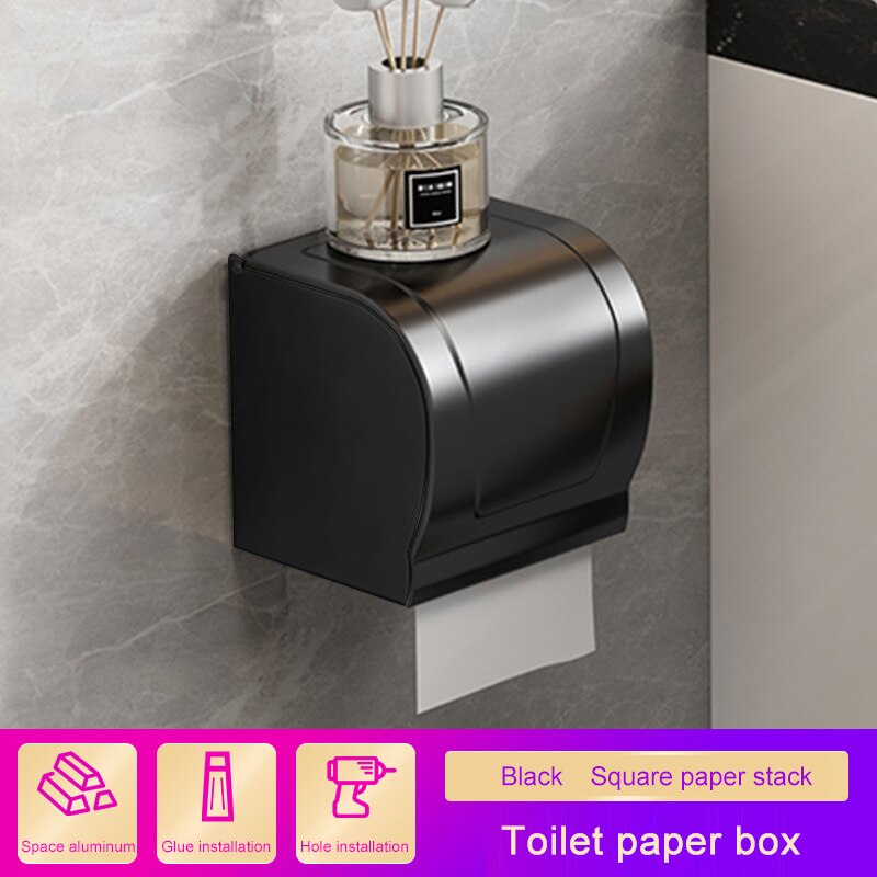 Toilet Paper Holders Wall Mounted Toilet Paper Box Non Perforated Black Paper Roll Paper Towel Rack Toilet Waterproof Household: Black A