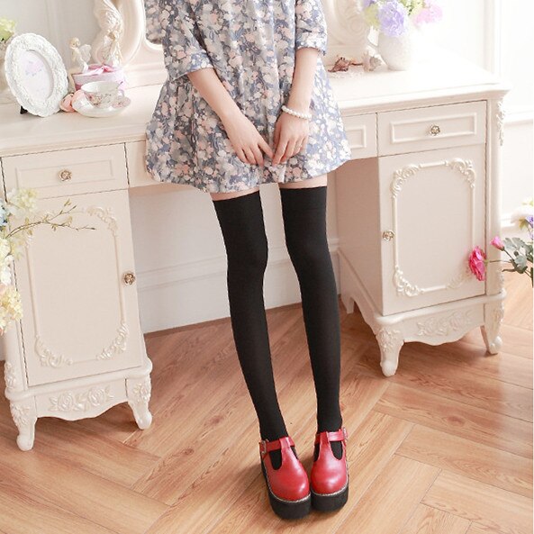 Kawaii Cute 1 Pair 54cm /42cm Thigh High Over Knee High Socks Girls Womens High Socks Girls Womens Female Long Knee: Black