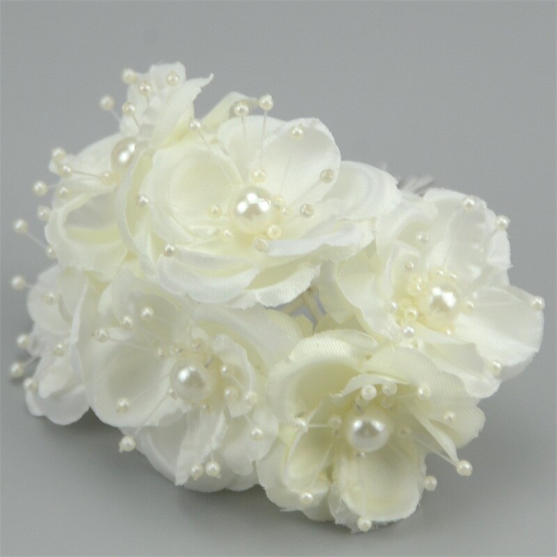 12 unidades/lote estambres de perlas Mini ramo de flores artificiales de seda de color rosa para decoración de boda DIY, accesorios para tocado de flores de novia