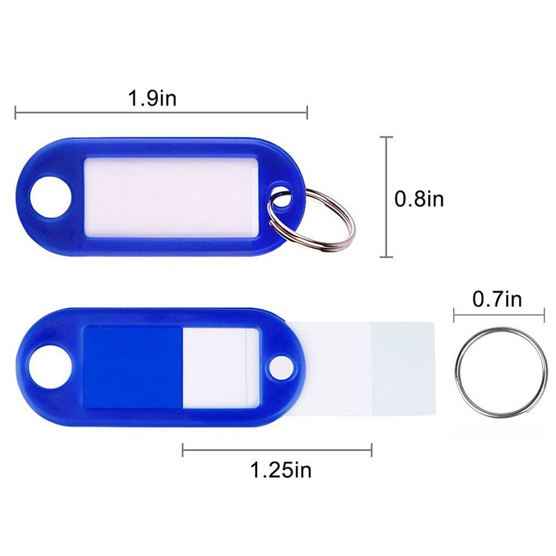 Anel de chave de plástico com 50 espaços, etiquetas de identificação, nome, etiqueta do chaveiro com anel dividido, nome, etiquetas de bagagem