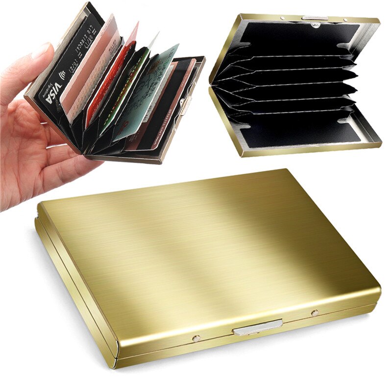 Stainless Steel Card Box Credit ID Card Business Bag Storage Metal Clip Solid Color Business: Gold