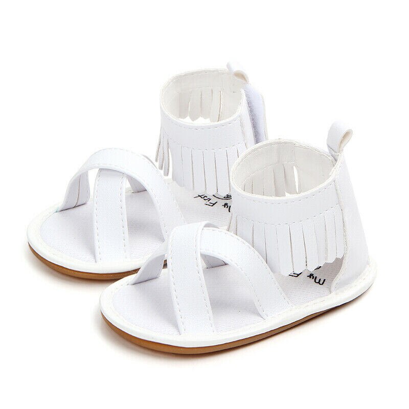 Spædbarn baby pige sandaler kvast anti-slip sko sål prewalkers sko: Hvid / 13-18 måneder