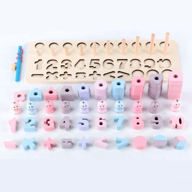 Wooden Number Shape Color netic Fishing Game Toys for Kids Early Educational Learning Matching Board