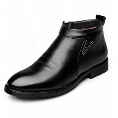 Företag chelsea boots herr vinter ankel boots herr läder dragkedja sida tjock konstgjord päls snö boots herr vinter klänning skor: Svart / 7.5