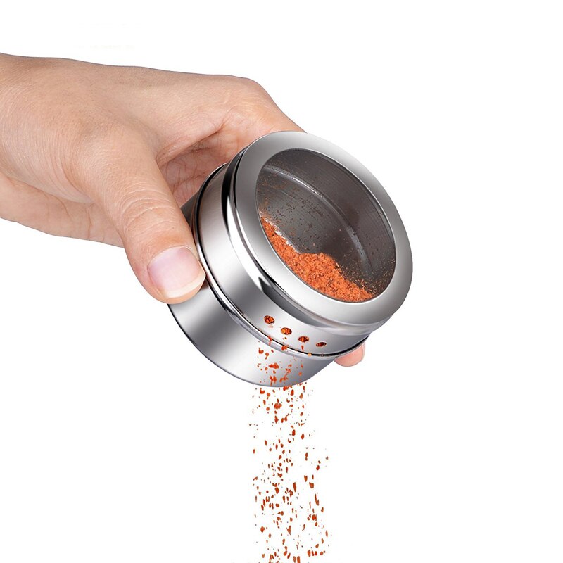 1Pc Rvs Magnetische Spice Blikken Jar Opslag Tin Clear Top Deksel Met Ziften Of Giet Voor Kruiden Peper spice Container: 1pc