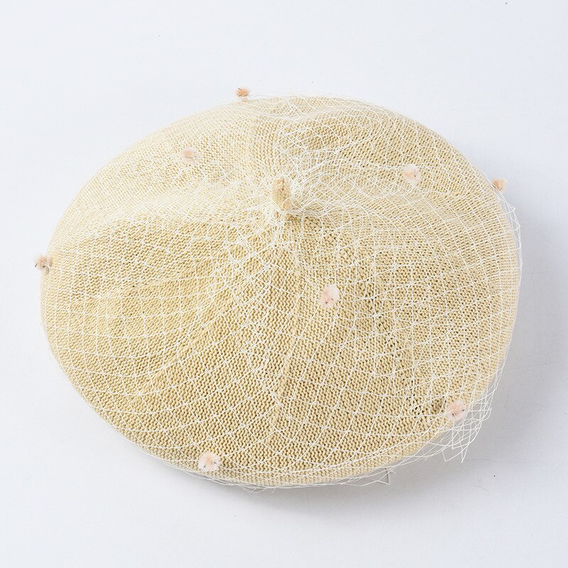 Fedora hoeden voor vrouwen dames fedora's wollen vilt mesh strik bloemen formele baretten retro baret britse mesh gaas stip pet: Beige