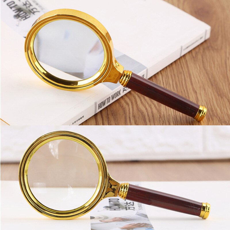 Portable Handheld 10X Magnifying Glass 60mm 70mm 80mm 90mm Retro Handle Magnifier Eye Loupe Glass Magnifying Glass
