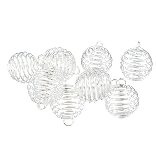 50pcs 25x30mm Plated Spiral Bead Cage Charms Pendants (Holds 18mm - 22mm Beads) for Women and Men Jewelry Making