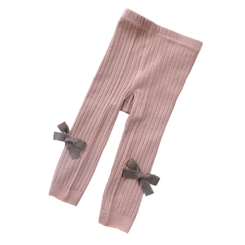 Śliczne kokardki miękka bawełniana dziewczynka rajstopy jednokolorowe dzianina w paski dziewczyny obcisłe rajstopy zimowe spodnie na jesień ubrania pończochy: różowy