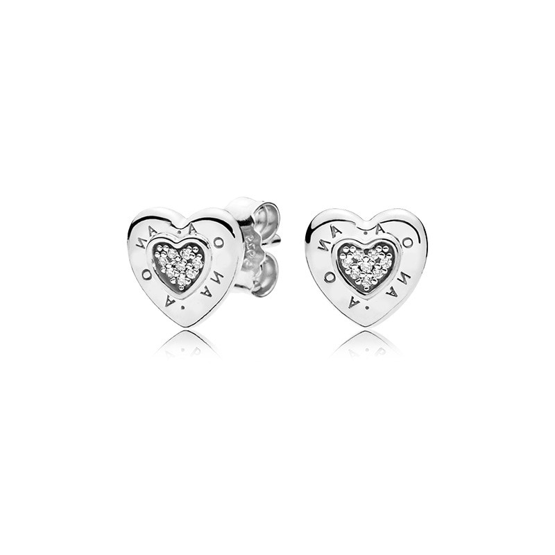 signature logo love S925 Silver Stud Sterling zircon heart Creativity simple earrings lady