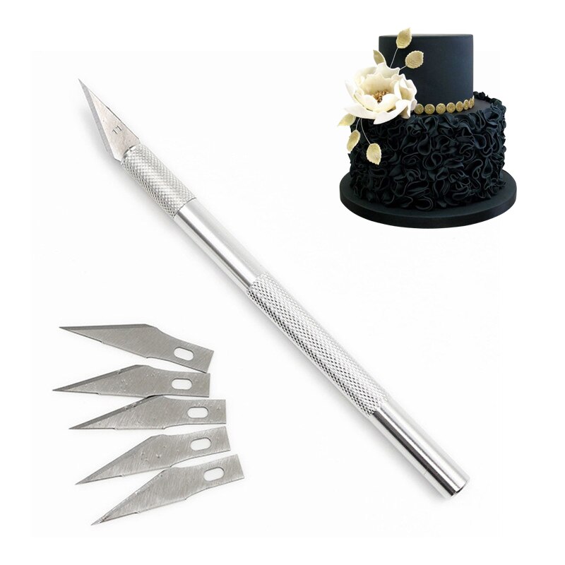 6Pcs Metal Handle Non-Slip Blade Knife Sculpting Gum Paste Carving Pastry Cutting Model Baking Tools for Cake Bread Cutting Tool