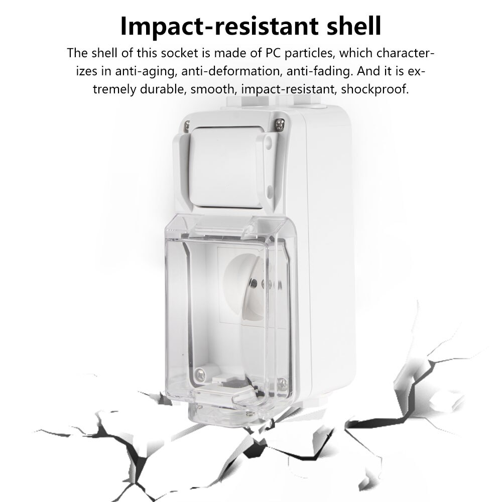 IP66 Waterproof Outdoor Wall Power Socket 16A /13A Single Standard Electrical Outlet Grounded AC 250V EU/UK Plug