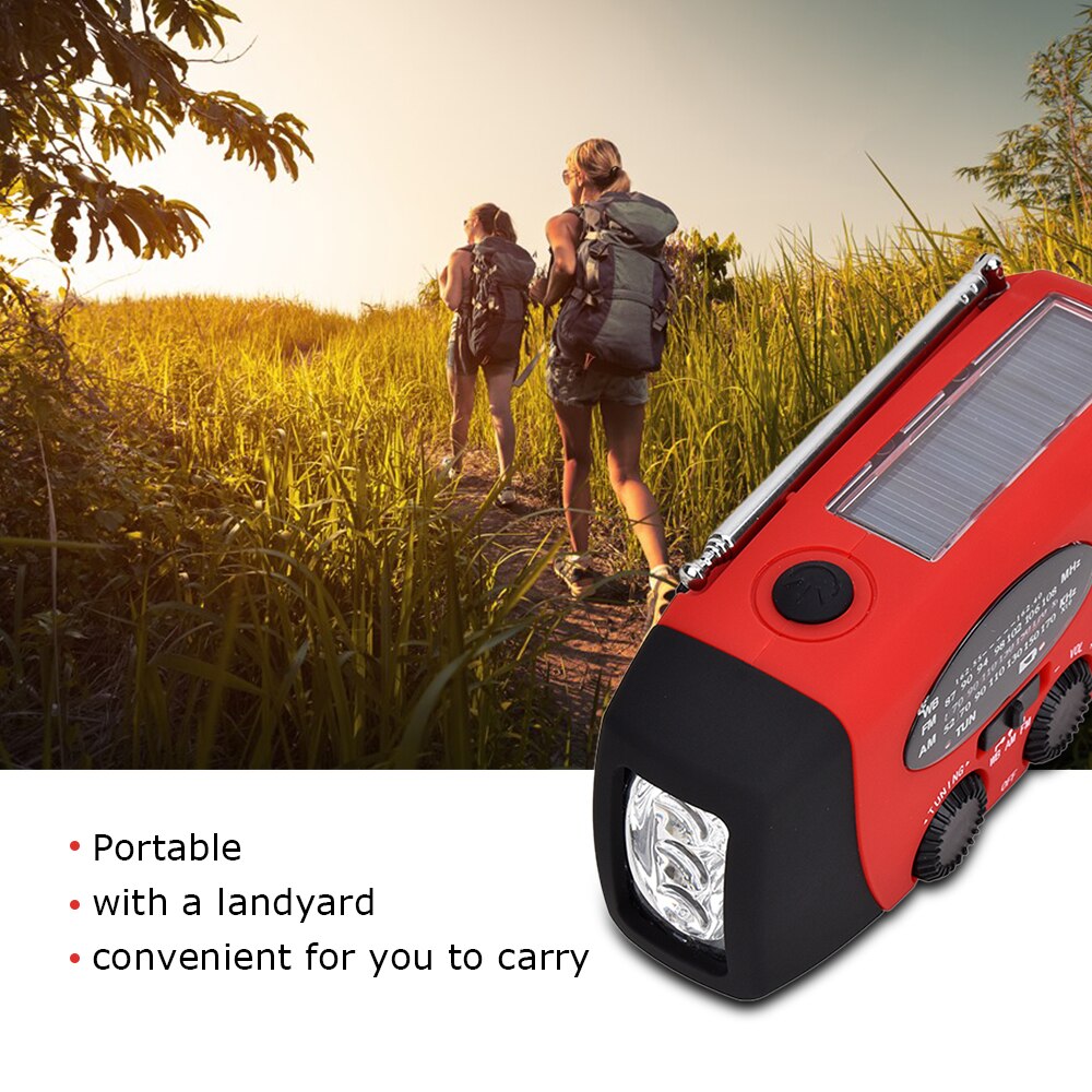 Multifunctional Solar Powered AM/FM/NOAA Weather Radio Use As Emergency LED Flashlight and Power Bank Handheld Radio