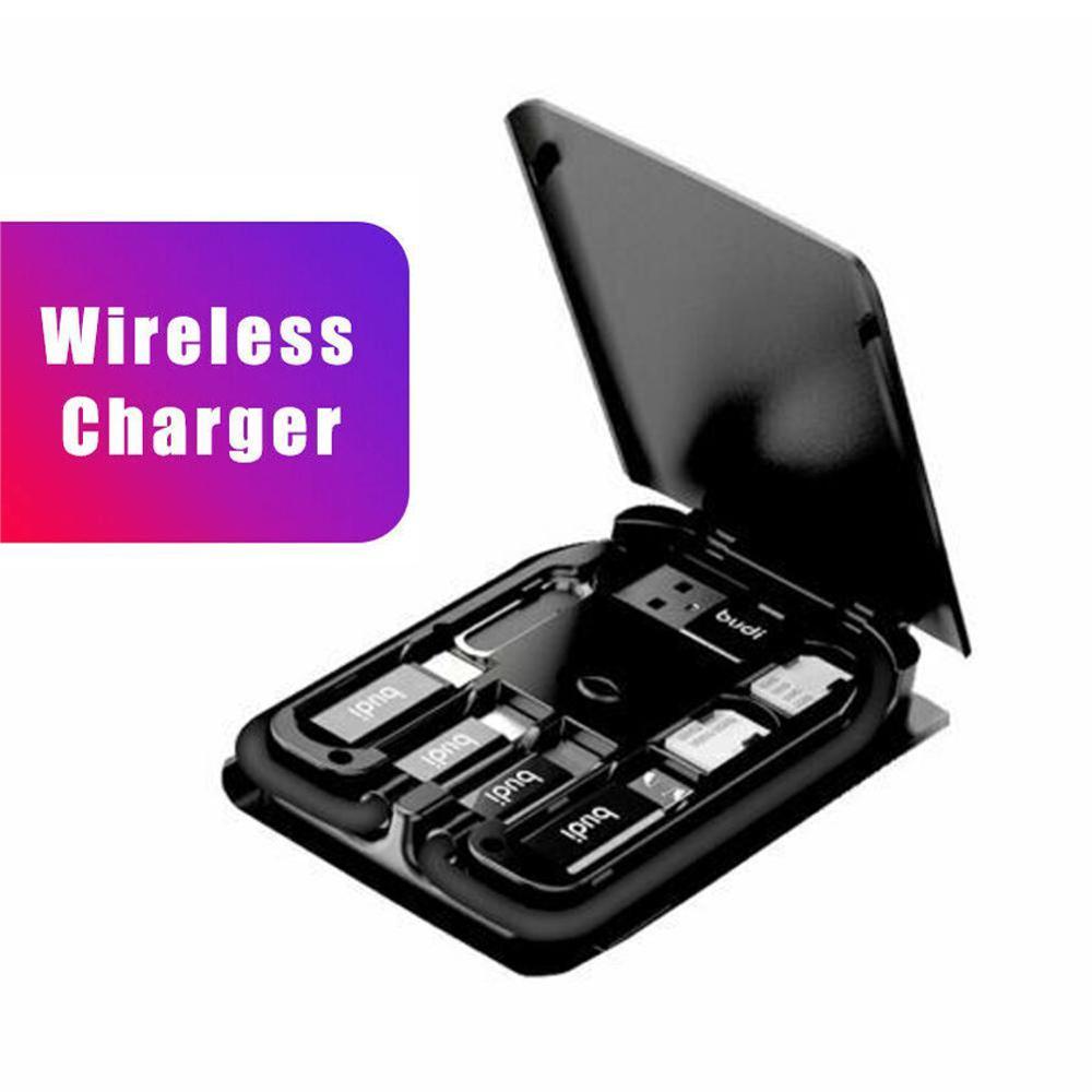 Universal Multi-function Smart Adaptor Card Box SIM Kit Multiple Cable Content Wireless Storage charging Box: With wireless charge